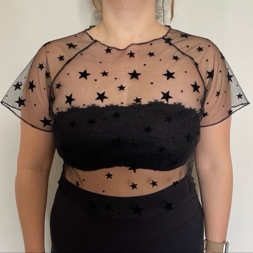 Sheer Cropped Short Sleeve Stars Top